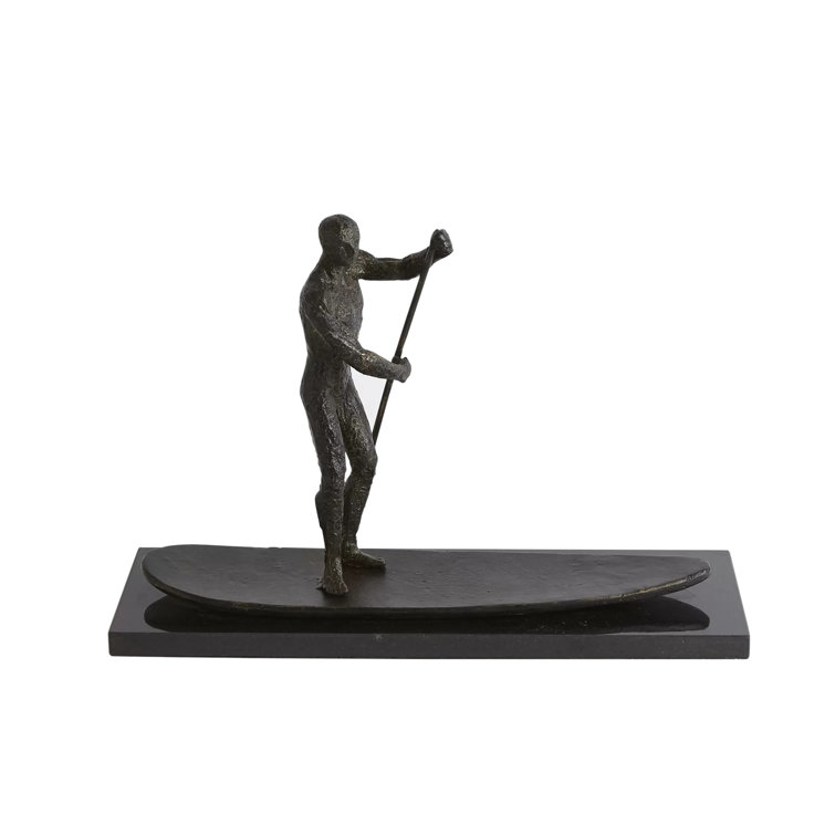 Coastal Bronze Iron SUP Sculpture on Black Marble Base