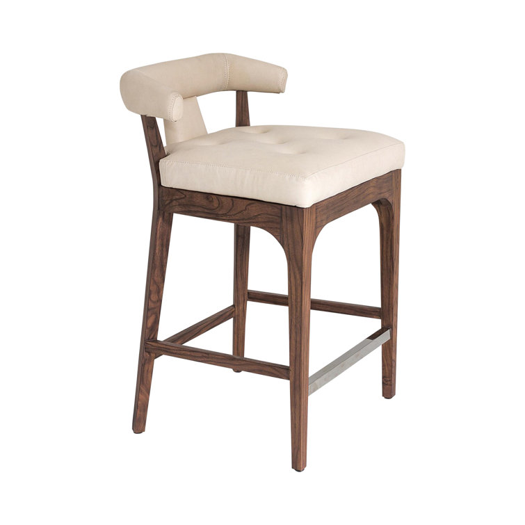 Moderno Sleek Ivory Marble Leather & Walnut Counter Stool
