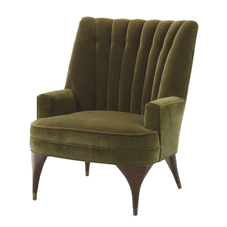 Moss Green Velvet Accent Chair with Walnut Legs