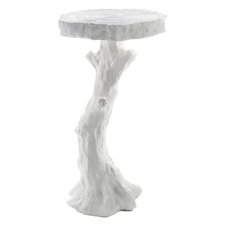 Twisted Juniper Inspired Round Faux Bois Side Table in Flat White
