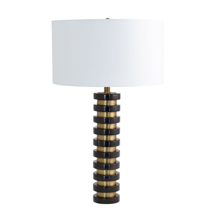 Elegant Black Marble Dual-Pull Chain Table Lamp with White Linen Shade