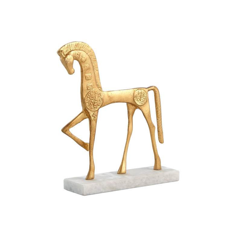 Elegant Gold Leaf Roman Horse Sculpture on Marble Base