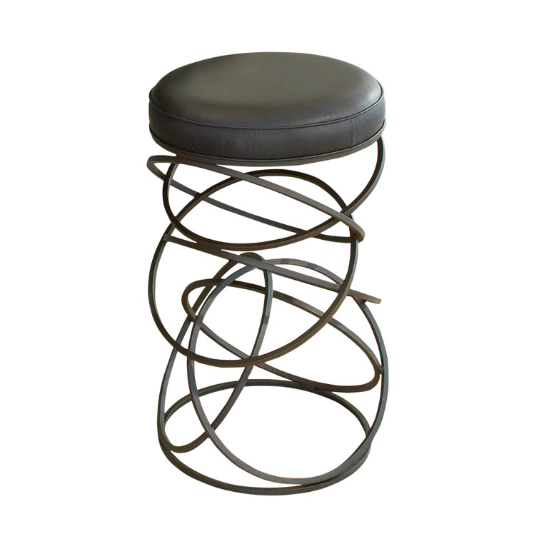 Ring Stool in Brown/Black Powder Coat with Black Cowhide Leather