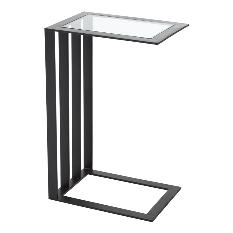 Sophisticated Cantilever Bronze Side Table with Glass Top