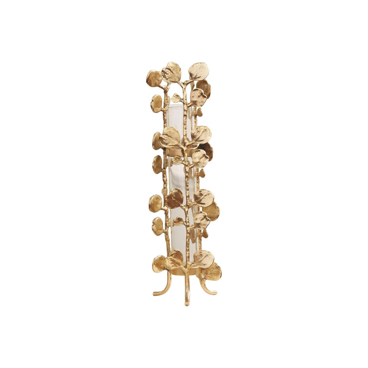 Brass and Glass Floral Bud Vase, 10.75 inches