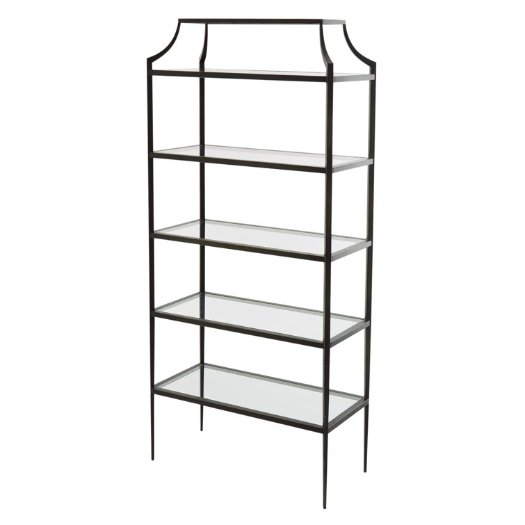 Lescot Adjustable Dark Gunmetal Bronze Etagere with Tempered Glass Shelves