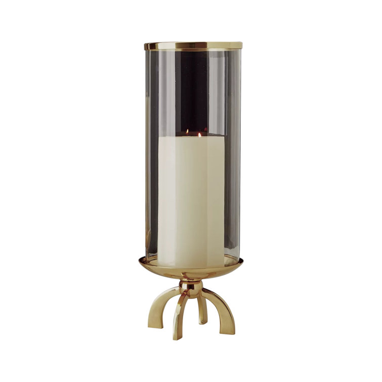 Elegant Brass Quad Base Hurricane Candle Holder 20.75" H