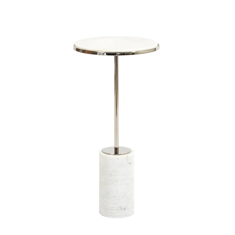 Elegant Round Stone Table with Nickel Finish