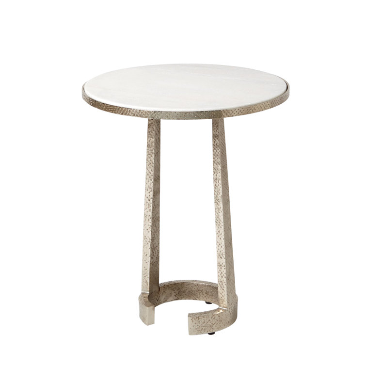 Elegant Round White Marble and Nickel C-Table, Large