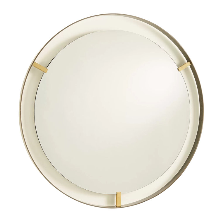 Round Wood & Bronze Finish Floating Mirror with Brass Clips