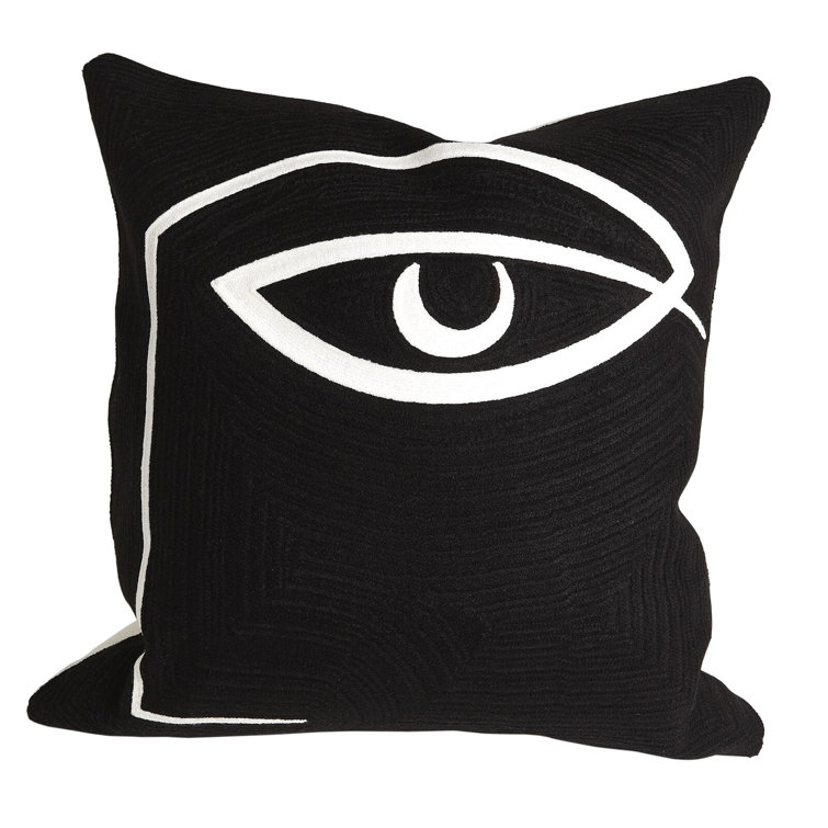 Medium Black Embroidered Cotton Decorative Pillow