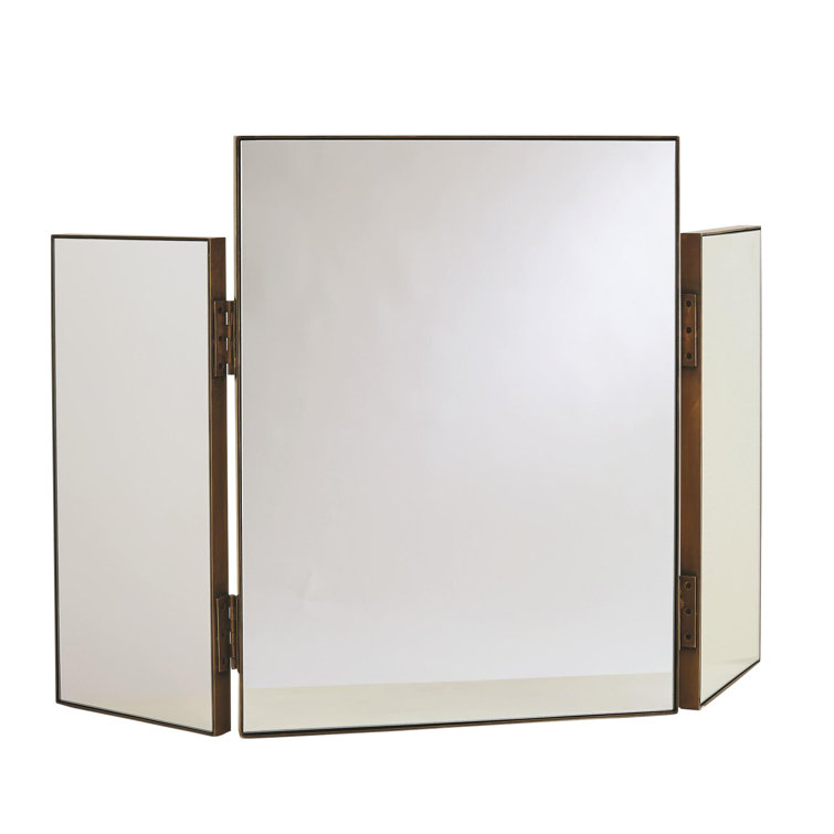 Classic Tri-Fold Horizontal Vanity Mirror in Antique Brass Finish