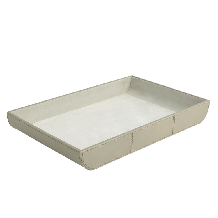 Light Gray Rectangular Leather Tray with Suede Lining