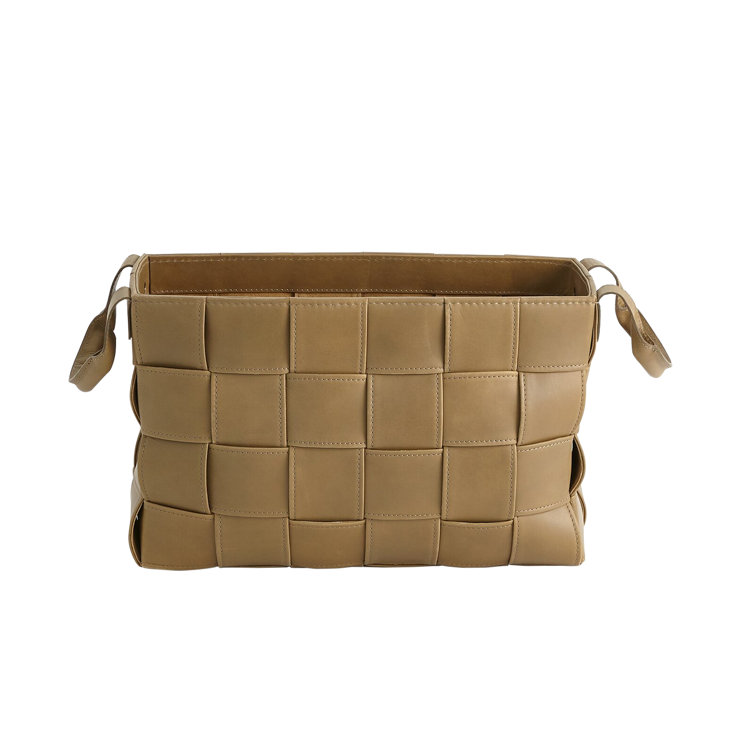 Large Putty Woven Leather Storage Basket