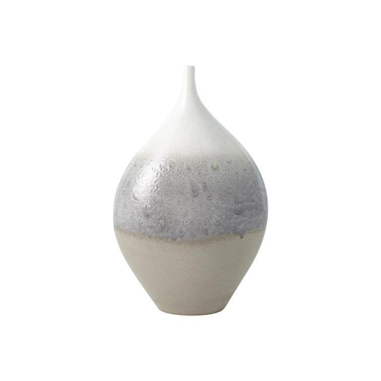 Ivory and Gray Ceramic Teardrop Vase