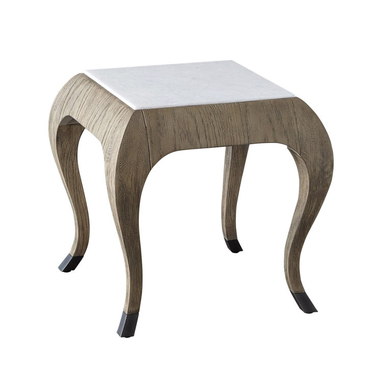 Elegant Parisian Square Marble-Top Side Table in Grey Sandblasted Oak