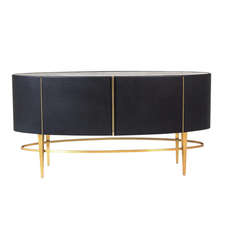 Ebony Black Cowhide and Oak Sideboard with Brushed Brass Legs