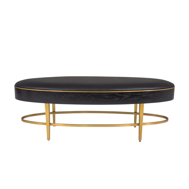 Ebony Black Lacquer and Brass Ellipse Bench