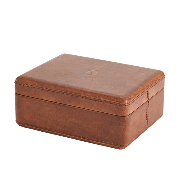 Elegant Tobacco Brown Leather Desk Organizer Box 9''