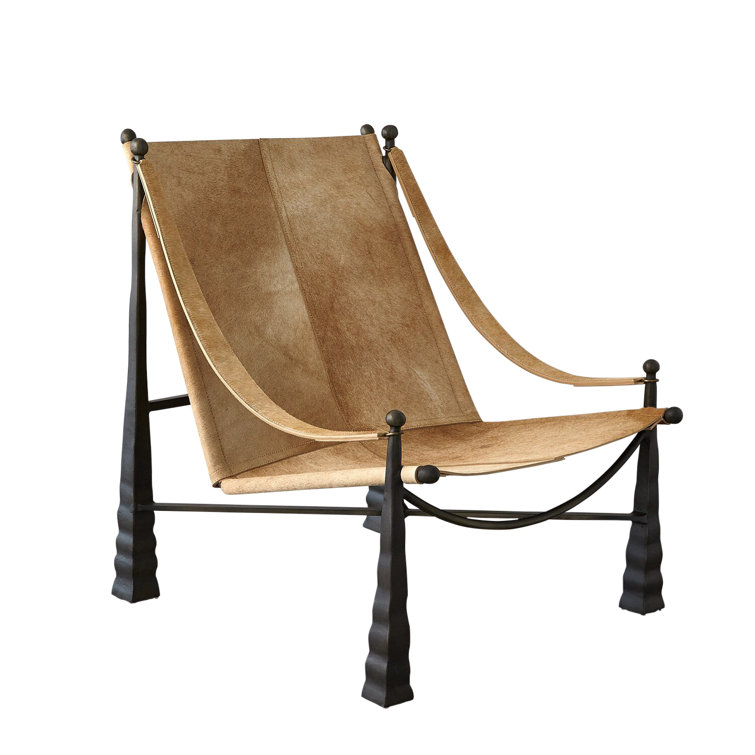 Camel Genuine Leather Camel Back Lounge Chair with Dark Bronze Legs