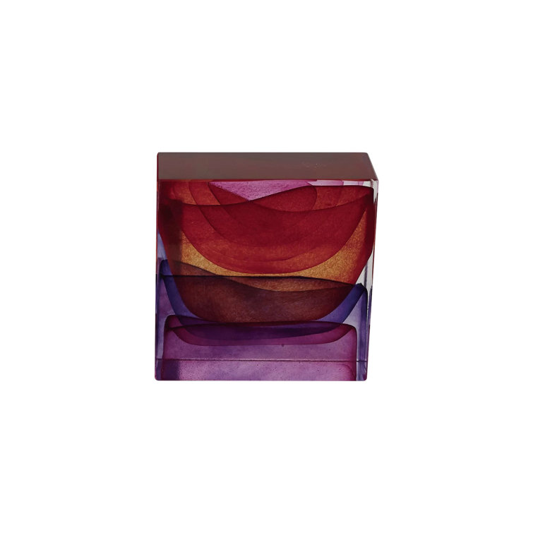 Crown Block Sunset Art Glass 6" H x 6" W Decor