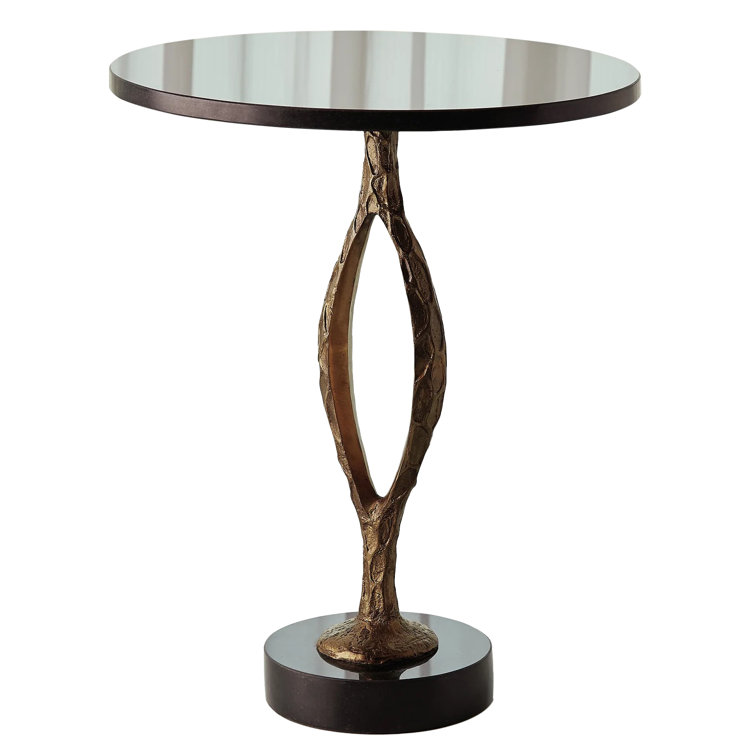 Antique Gold and Black Granite Round Pod Accent Table