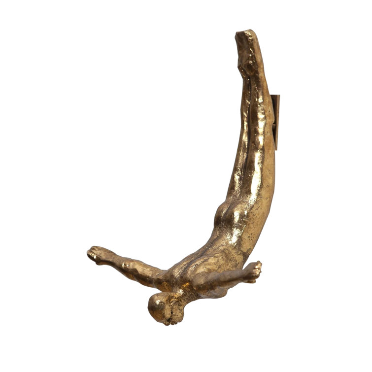 Gold Leaf Iron Wall Diver Sculpture