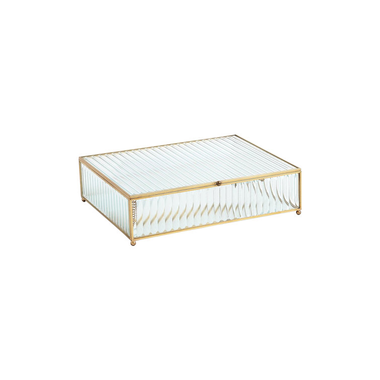Large Clear Reeded Glass and Brass Lidded Box