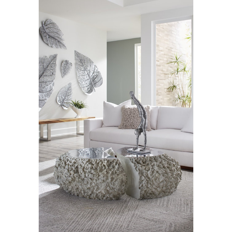 Ashen Gray Oval Coffee Table with Chrome Metal Accent