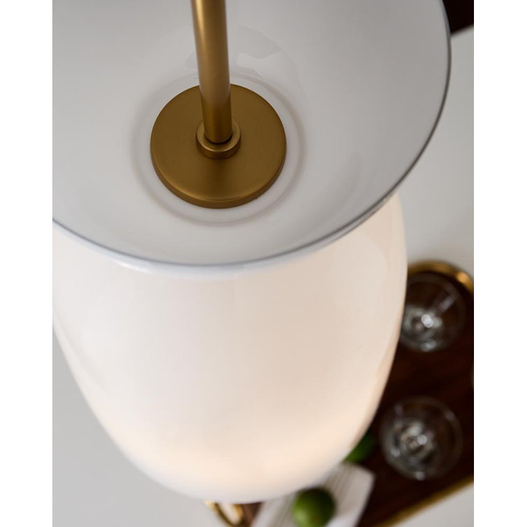 Burnished Brass and Milk White Glass Tall Pendant Light