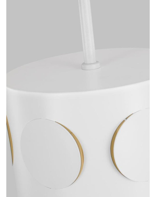 Dottie Playful Perforated Drum Pendant in Matte White and Polished Nickel