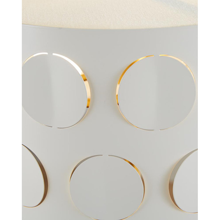 Dottie 22'' White Linen Perforated Table Lamp in Burnished Brass