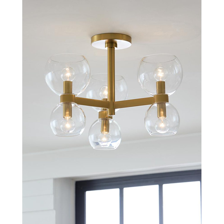 Burnished Brass 20" Wide Semi-Flush Mount with Clear Glass