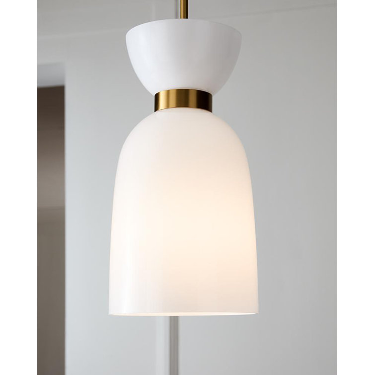 Burnished Brass and Milk White Glass Tall Pendant Light