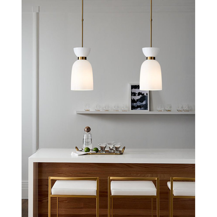 Burnished Brass and Milk White Glass Tall Pendant Light