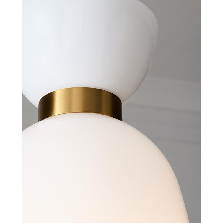 Burnished Brass and Milk White Glass Tall Pendant Light