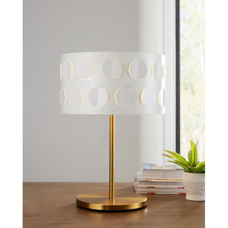 Dottie 22'' White Linen Perforated Table Lamp in Burnished Brass