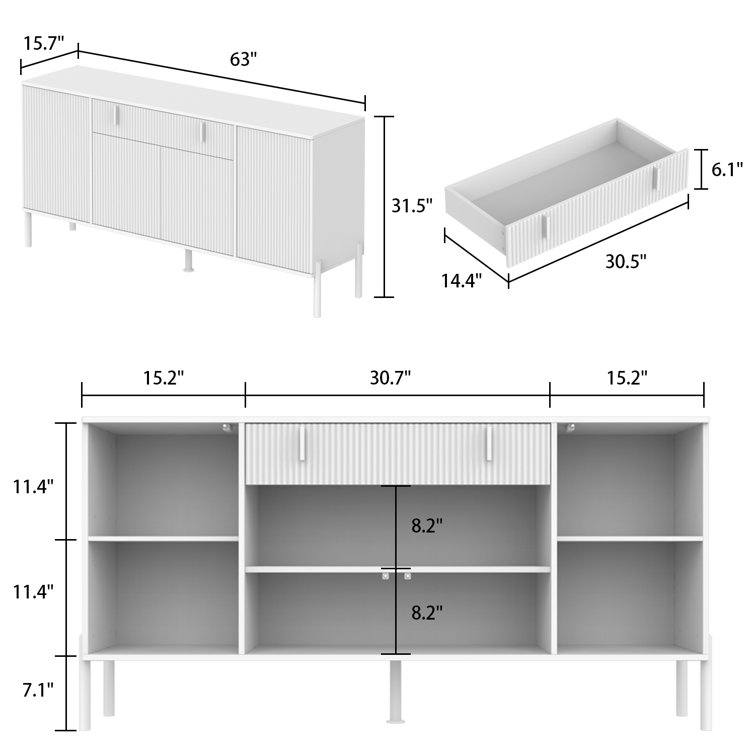 Black and Gold Modern Sideboard with Pop-Up Doors and Drawer