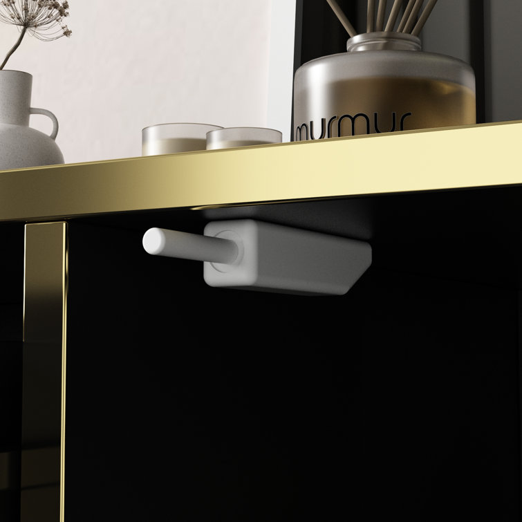 Black and Gold Modern Sideboard with Pop-Up Doors and Drawer
