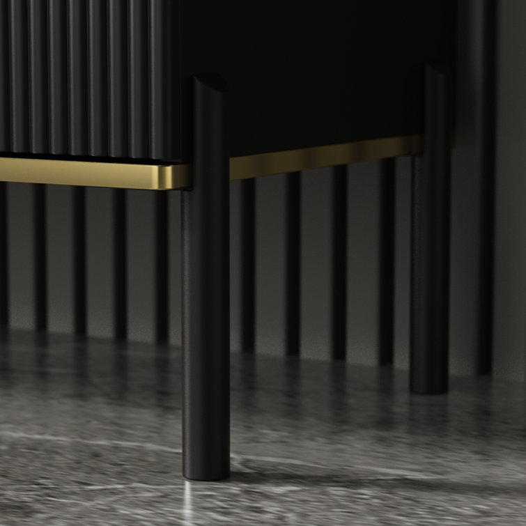 Black and Gold Modern Sideboard with Pop-Up Doors and Drawer