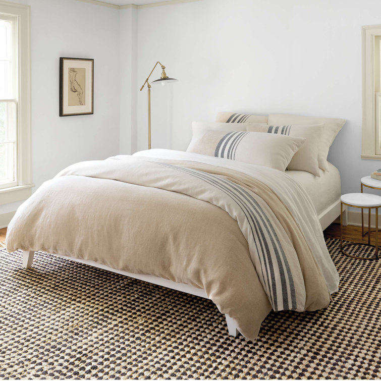 Ivory and Charcoal Linen Chenille Twin Duvet Cover