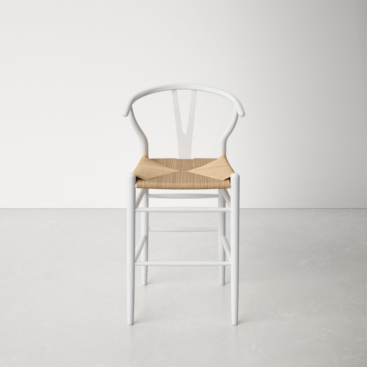 Black and Natural Wood Counter Stool with Wicker Seat