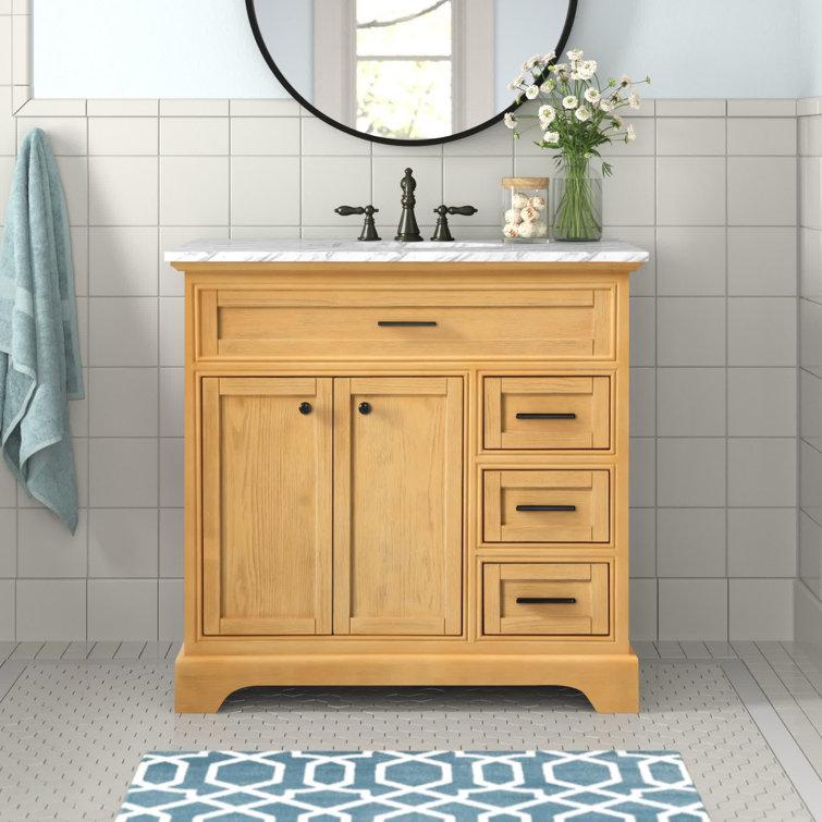 Natural Wood 36" Single Bathroom Vanity with Carrara Marble Top