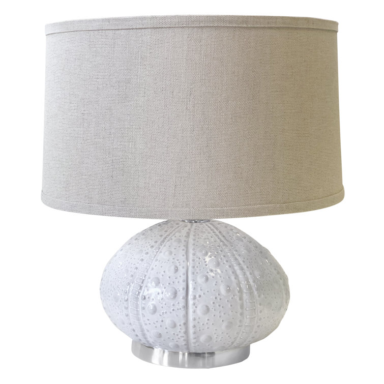 White Ceramic Sea Urchin Table Lamp with Round Shade