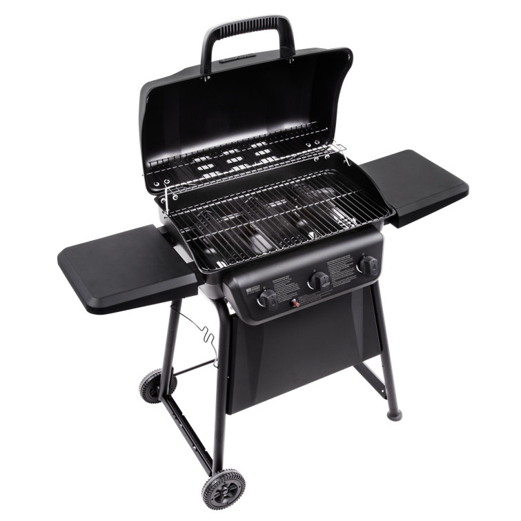 Classic Black 3-Burner Propane Gas Grill with Side Shelves