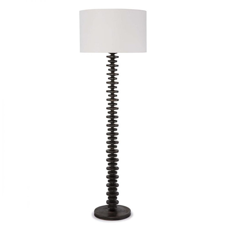 Ebony Birch Wood Fishbone Floor Lamp with Linen Shade