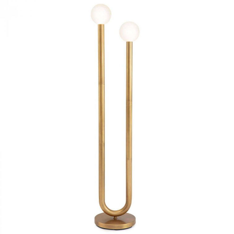Happy Asymmetrical Natural Brass Floor Lamp with White Glass Globes