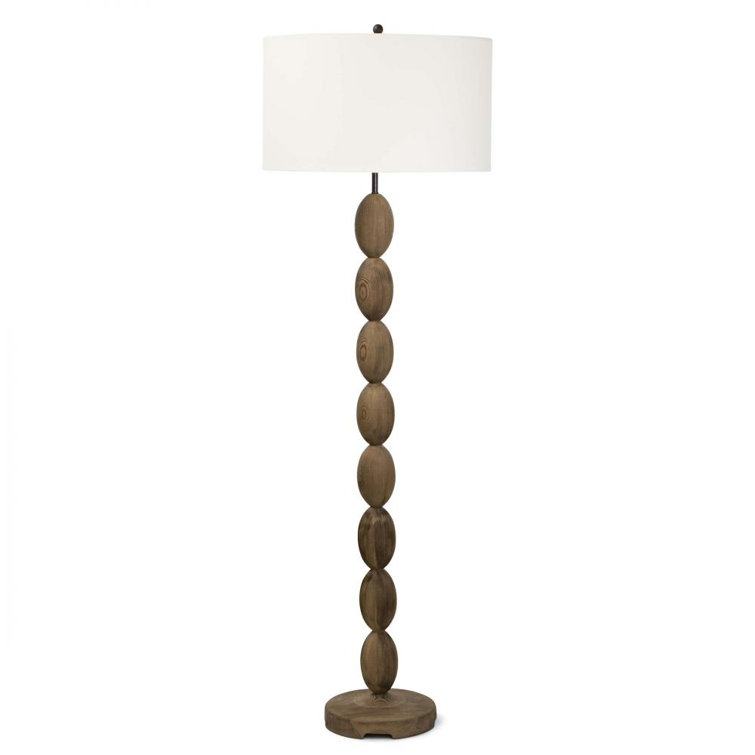 Coastal Birch Wood Buoy Floor Lamp with Linen Shade