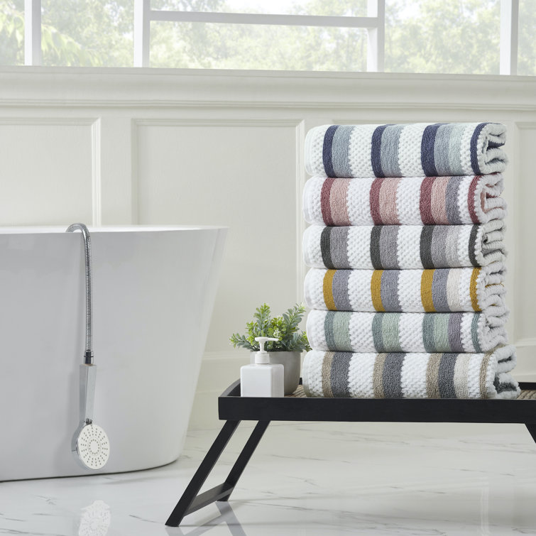 Ivy Green and White Cotton Jacquard Towel Set