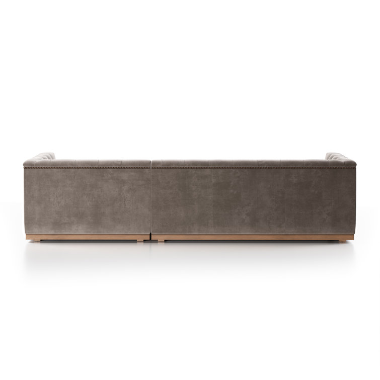 Maxx Contemporary 108.5'' Gray Leather Sectional Sofa with Nailhead Trim